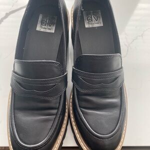 DV by Dolce Vita Black Leather Penny Loafers with Tan Outsole Trim